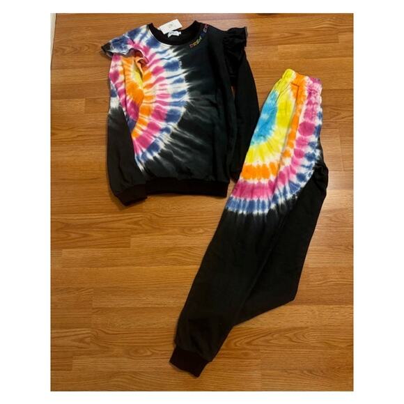 NWT Lola + The Boys Women’s Rainbow Tie Dye Ruffle Co-ord Set Large - Picture 5 of 8